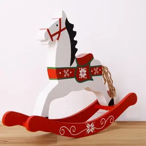 Pingente de madeira para cavalo de balanço de Natal, decoração pintada à mão, ornamento para presente, cavalo de balanço de Natal