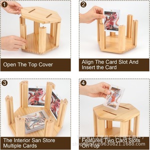 Wooden card display stand, <b>rotating</b> sports card <b>storage</b> box, desktop hexagonal card creative collection <b>rack</b> ornament. - Product Image 3