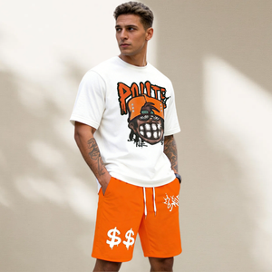 Conjunto Deportivo Personalizado para Hombre, Estampado, Estilo Urbano, Transpirable, Ligero, Hip Hop, Camiseta Gráfica de Algodón y Pantalones Cortos, Dos Piezas - Product Image 1