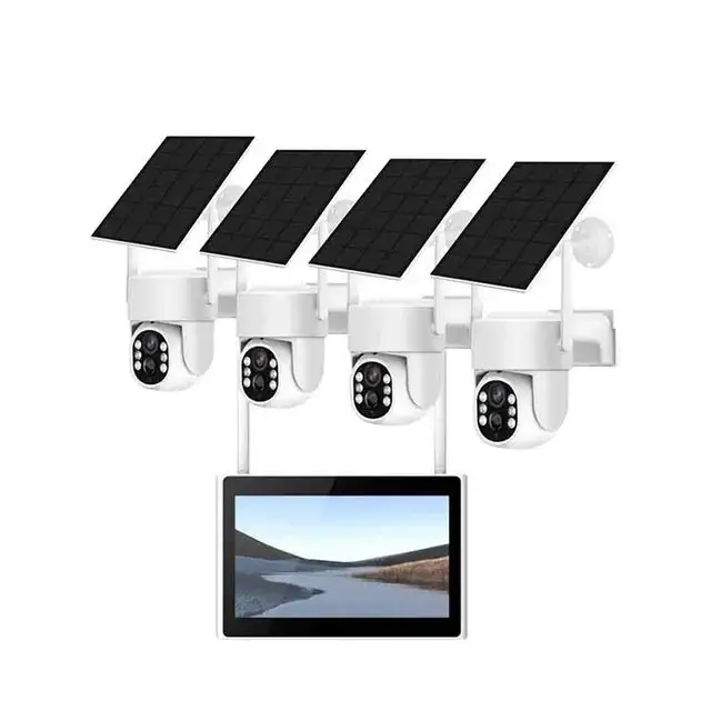 Kit telecamera Wireless solare 4ch 5mp APP EseeCloud con fotocamera 4mp 10 pollici Monitor Cctv sorveglianza sistema solare KiT fotocamera Wifi