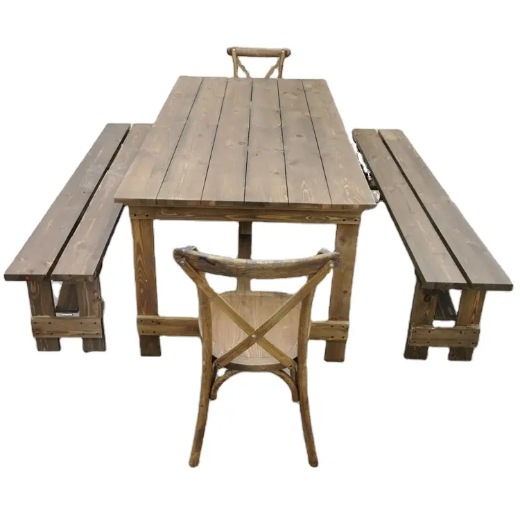 Mesa de granja Rectangular con Banco, mesa de madera maciza con pino campestre para banquete de boda