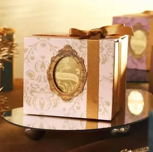 custom creative 3d printing picture frame folding cardboard box with champagne ribbon for wedding newborn gift set packaging box