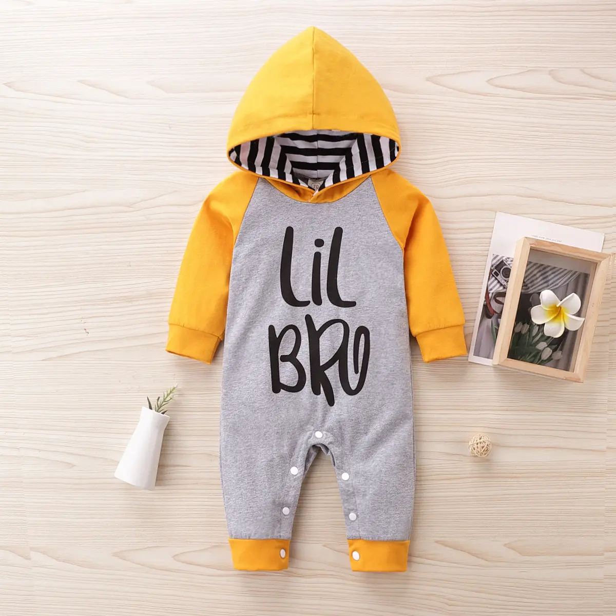 Pakaian baju anak bayi, baju monyet jumpsuit bayi baru lahir, pakaian harian anak-anak bertudung motif huruf, pakaian bayi Musim Semi