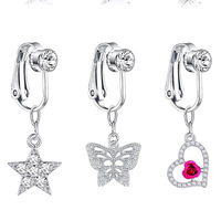 Nouveau piercing de nombril en zircon, bijou corporel avec barre de 6 mm de longueur et 10 mm, bijoux en alliage et cristal avec clips d'oreille