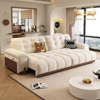 Nouveau Canapé 3 Places en Tissu Chenille Électrique 2026, Motif Nuage Crème Rétro, Canapé-Lit Multifonctionnel Extensible