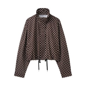 Conjunto de chaquetas personalizadas para mujer, conjunto de dos piezas con estampado de puntos Seersucker, chaqueta de manga larga, pantalones cortos, conjunto de 2 piezas OEM para mujer - Product Image 5