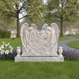 Monument funéraire Angel Headstones, monument commémoratif avec double cœur et ange - Product Image 1