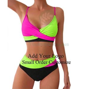 Maillots de bain deux pièces avec logo personnalisé, sexy, bicolores, style brésilien, ensemble de bikinis de luxe pour femmes, vêtements de plage - Product Image 4