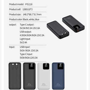 Batterie externe portable personnalisée 22,5 W avec affichage numérique, 10000 mAh, 20000 mAh, 30000 mAh, Power Bank pour téléphone - Product Image 2