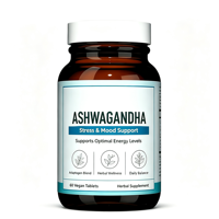 Comprimés d'Ashwagandha OEM avec gingembre fermenté et probiotiques, 60 unités, quantité pour 2 mois, complément alimentaire végétalien