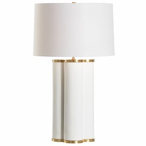 <b>Table</b> Lamp White Ceramic Gold Trim E26 LED 220V Switch Control - Product Image 1