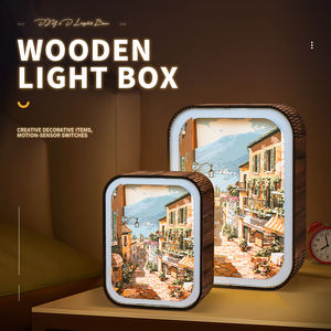 Lámpara de Noche de Madera Personalizada y Lámpara Grabada - Tallado de Madera en 3D de <span class=keywords><strong>la</strong></span> Serie Ciudad Hueca, Decoración del Hogar Cortada con Láser - Product Image 3