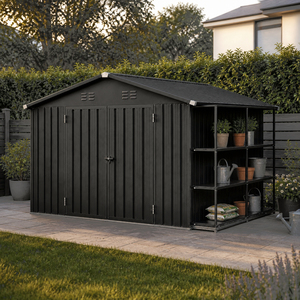 Extra Spacious 12*10ft Heightened Galvanized Double Door Metal Shed Lockable <strong>Unit</strong> For <strong>Backyard</strong> Garden <strong>Storage</strong> - Product Image 2