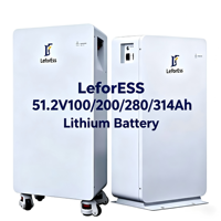 بطارية ليثيوم فوسفات الحديد (LiFePO4) من Lefor بجهد 51.2 فولت وسعة 100/200/280/314 أمبير في الساعة مع نظام إدارة البطارية (BMS) مدمج وواي فاي، لتخزين الطاقة الشمسية ومحول الطاقة للربط الشبكي والنسخ الاحتياطي الهجين.