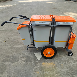 Chariot de nettoyage et d'entretien pratique pour concierges, chariot de service mobile avec seaux amovibles, support pour sacs poubelles, étagère de rangement, robuste - Product Image 6