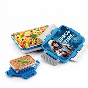 Boîte à lunch PLUTU, boîte à lunch en plastique rectangulaire mignonne, 2 compartiments, portable, étanche, sans BPA, pour enfants, taille M, un seul niveau - Product Image 2