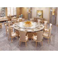 Grand ensemble de table à manger en marbre véritable rond, rotatif, automatique, mobilier commercial pour hall d'hôtel, restaurant, table en pierre frittée