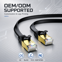 Kabel Patch Cord Flat SFTP Cat7 RJ45 Berlapis Emas, Kabel Ethernet Kecepatan Tinggi untuk Router, Switch, Komputer, OEM, ODM