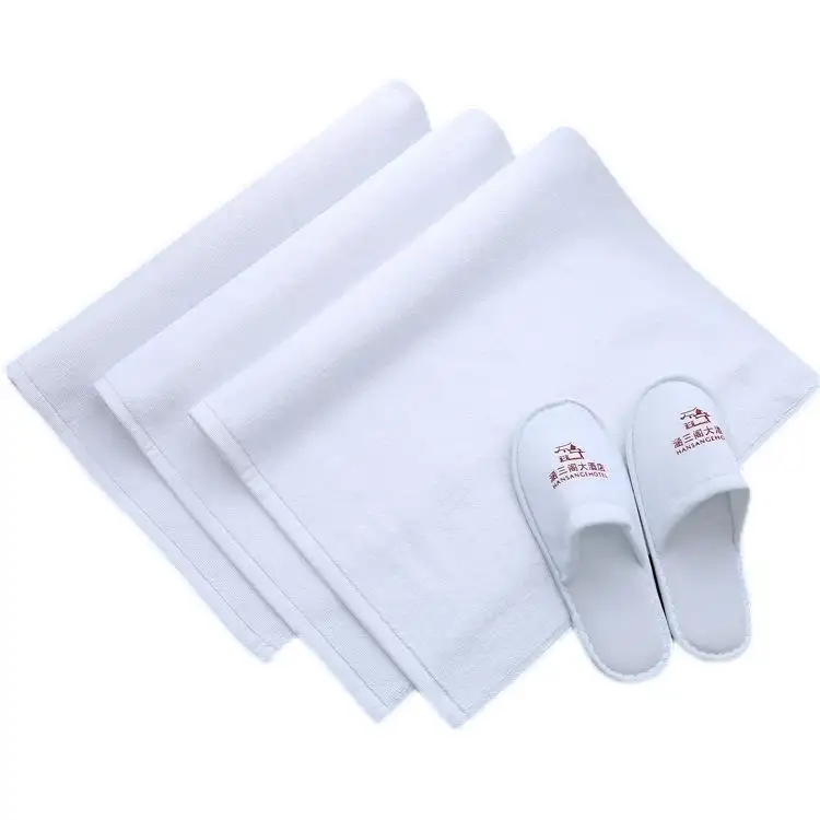 Wholesale Non Slip jacquard embroidery logo100% cotton hotel bathroom white bath mat floor towel
