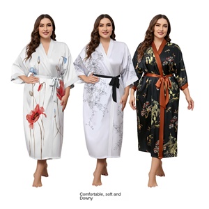 Tùy Chỉnh Của Phụ Nữ Cộng Với Kích Thước Mùa Hè Satin Đồ Ngủ Sang Trọng Ánh Sáng Sữa Lụa Áo Ngủ Đàn Hồi Eo Rắn Áo Choàng Tắm Áo Choàng - Product Image 5