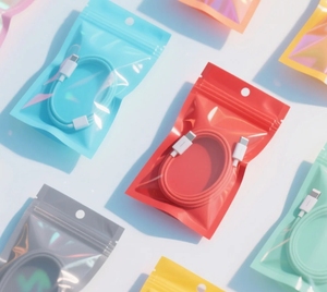 Sac d'emballage en plastique polyéthylène refermable imprimé sur mesure pour câble de charge USB, sac d'emballage pour chargeur en mylar pour utilisation en supermarché - Product Image 5