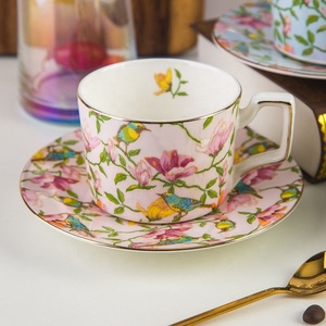 High Quality Flower and Bird Decal Mug Bone China Cup and Saucer <b>Set</b> European Coffee <b>Tea</b> Cup - Product Image 3