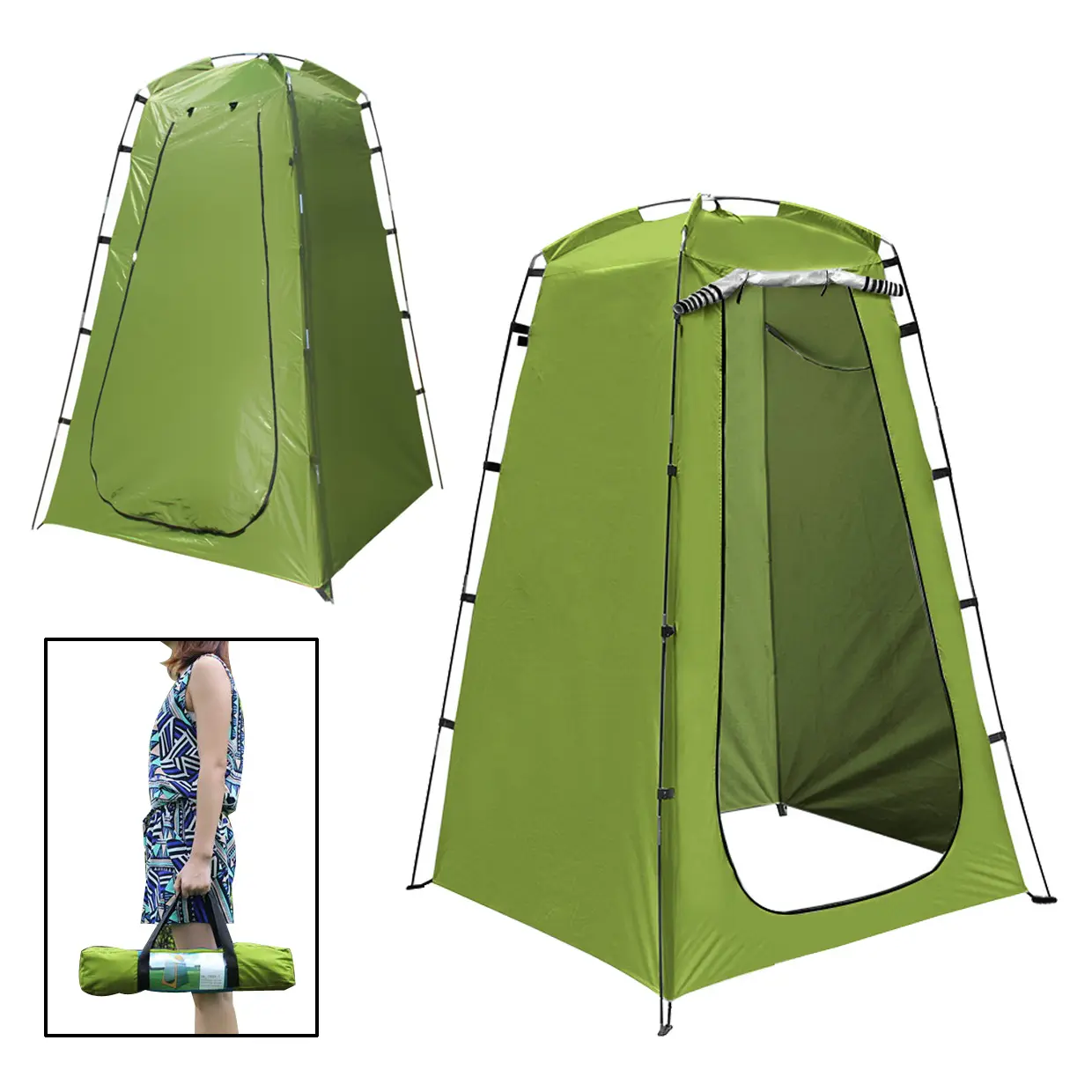 Outdoor Hiking Fishing Moving Bathing Room 190t Polyester Silver Back Coating Glassfiber Pole Ultralight Camping Shower Tent