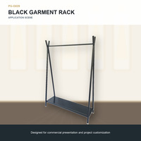 Expositor de Ropa Negro Personalizado con Barra para Colgar, Base y Estante, Diseño Desmontable para Tiendas de Ropa