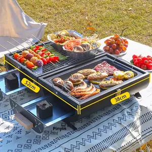 Barbecue portable pliable, gril à charbon double face, compact, pour les voyages, avec sécurité anti-flamme, idéal pour la plage et les pique-niques - Product Image 2
