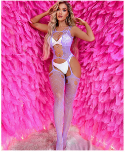 Viola da donna Sexy con rete da pesca a schiena nuda calza viola chiaro <span class=keywords><strong>Lingerie</strong></span> calda e stretta tuta intima - Product Image 2