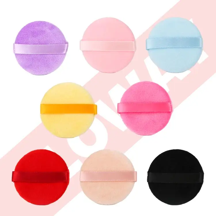 Gloway Multi Color Cotton Face Soft Round Powder Puff Velour Velvet Makeup Puff Powder Puff Applicator For Loose Powder