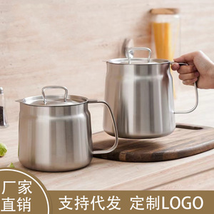 Stainless Steel Oil Filter Pot With Lid Cylinder L Size Durable For Oil <b>Storage</b> And Frying - Product Image 4