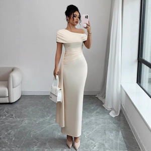 Abito da donna estivo 2026 transfrontaliero euroamericano, <span class=keywords><strong>lungo</strong></span>, elegante, a vita alta, con cintura, senza spalline e senza schienale - Product Image 1