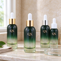 Flacon compte-gouttes en verre vert dégradé à fond épais 30 ml pour sérum, huile essentielle, emballage cosmétique de luxe