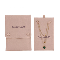 Pochette de présentation de bijoux en daim personnalisée, sac de rangement pour colliers en velours doux avec bouton-pression pour emballage de bijoux de luxe