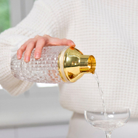 Shaker à cocktails en verre à motif quadrillé 380 ml, en acier inoxydable 18/8 durable avec passoire intégrée, outil de barman, shaker Martini Cobbler