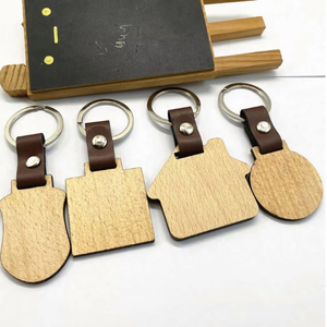 Creative Wooden Leaf Keychain Blank House Shape Keyring Pu Leather Bag Ornaments DIY Accessories Car Trinket Key Holder Charms