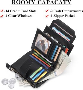 Phụ nữ nhỏ hàng đầu Hạt Da bò da <span class=keywords><strong>RFID</strong></span> chặn Bifold Dây Kéo Túi Ví chủ thẻ với ID cửa sổ chống trộm tính năng - Product Image 2