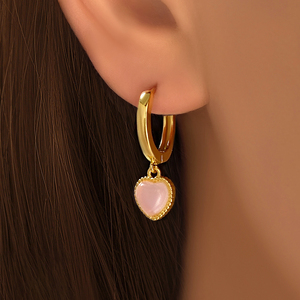 Pendientes de Corazón con Cristal Rosa y Baño de Oro de 18K para Mujer, Venta al por Mayor de Accesorios de Joyería para Uso Diario - Product Image 6