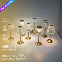 Lámpara de Mesa Decorativa de Lujo para el Hogar, Inalámbrica, Recargable por USB, con Control Táctil de 3 Colores y Atenuación, de Cristal Dorado, para Bodas