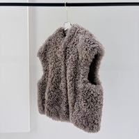 Gilet en fourrure d'agneau de qualité supérieure pour femmes, doublé de peau de mouton, col en V, boutons cachés, gilet chaud en fourrure, pour les trajets quotidiens