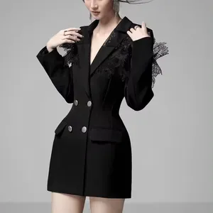 Suit Evening Party Elegant Fashion Women Splicing Lace Decorate Extravagant Blazer Evening Party Mini Dress