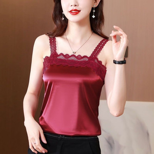Lace Camisole Tank Top For Women Red Summer Plus Size Slim Fit Base Layer French Style Top - Product Image 1