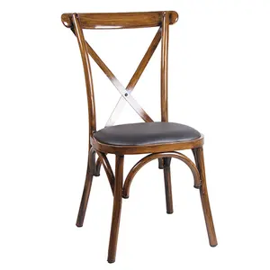 Cadeiras com encosto cruzado para casamento com almofada, cadeira de metal para sala de jantar, em madeira, aluguel
