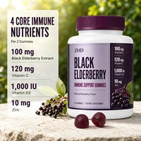 Formule Zwarte Vlierbessengummies |   4 essentiële voedingsstoffen in 2 gummies |   Vitamine C 120 mg D3 1000 IE Zink 10 mg |   Pectine van zwarte bessen