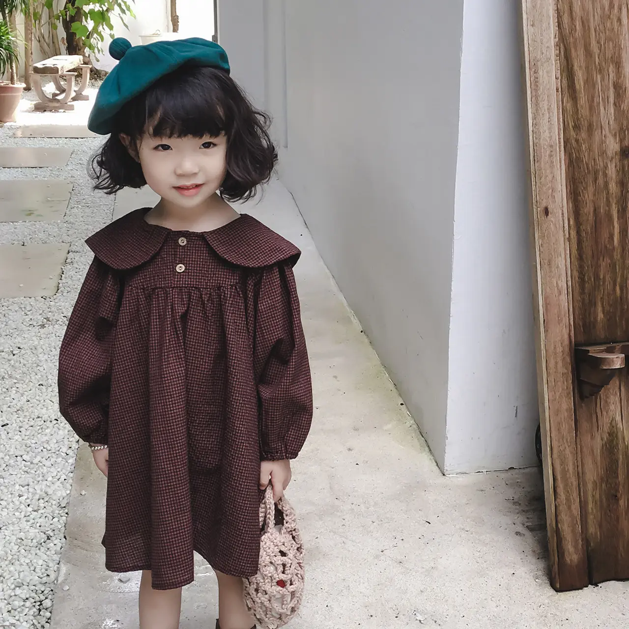 어린이 가을 아기 소녀 봄 최신 디자인 깅엄 소녀 아이 긴 소매 아기 격자 무늬 스커트 긴 소매 드레스