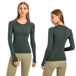 Lulu-Camiseta deportiva de manga larga para <span class=keywords><strong>mujer</strong></span>, Camiseta deportiva con cuello redondo para correr, fitness, entrenamiento de yoga, tops deportivos - Product Image 3