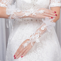 Gants d'étiquette de mariage nuptiale dentelle soluble dans l'eau en forme de fleur diamant crochet doigt longs gants de mariée
