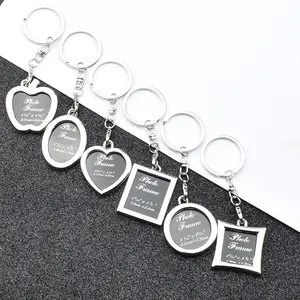Round Heart Oval Rhombus Shape Key Chain Metal Frame Couples Gift Photo Metal Alloy Photo Frames