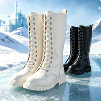 Bottines noires et blanches pour filles Yq 6608, fermeture éclair latérale, lacets, couleur unie, semelle extérieure en cuir artificiel, caoutchouc, loisirs